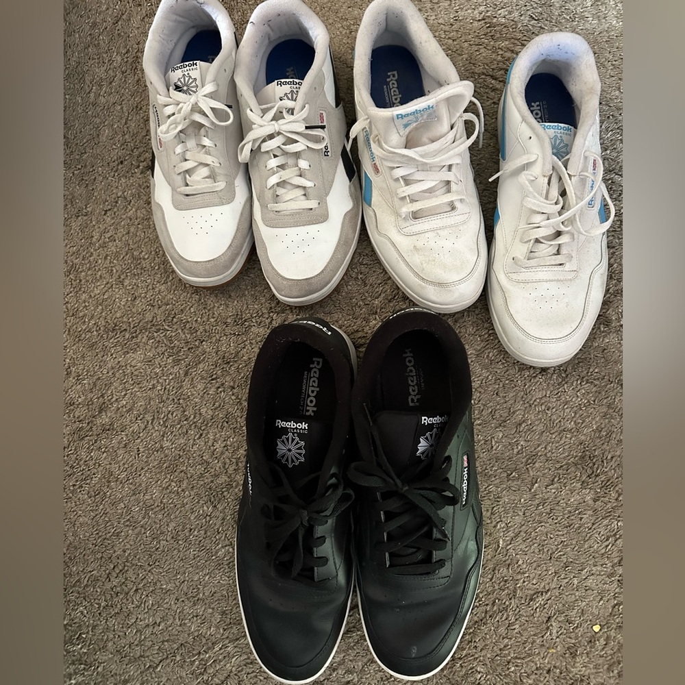 Barely warn Reebok. Size 15. $20 each or $55 for all 3 pairs.